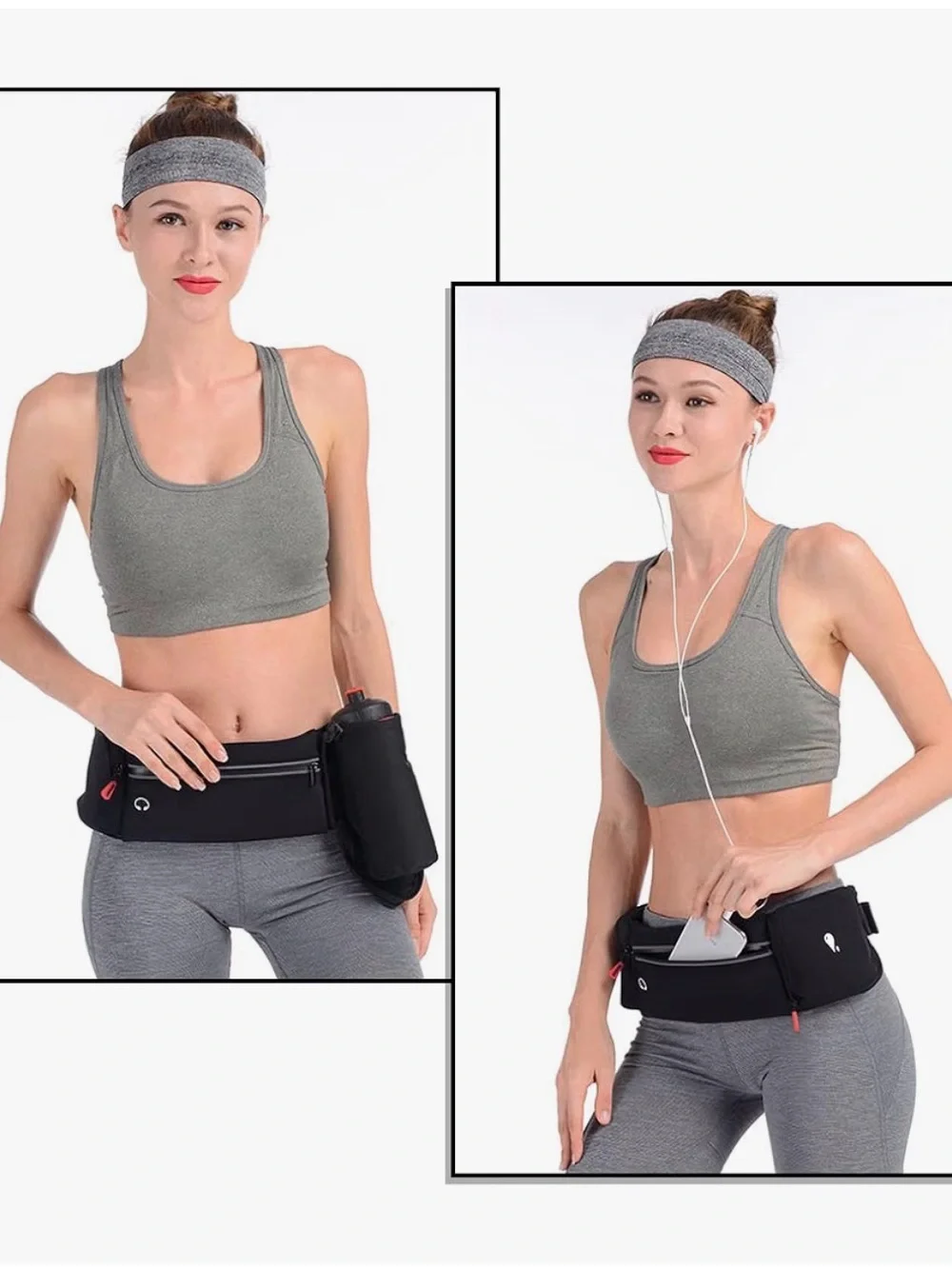Black Running Waist Pack with Bottle Holder - Unbranded